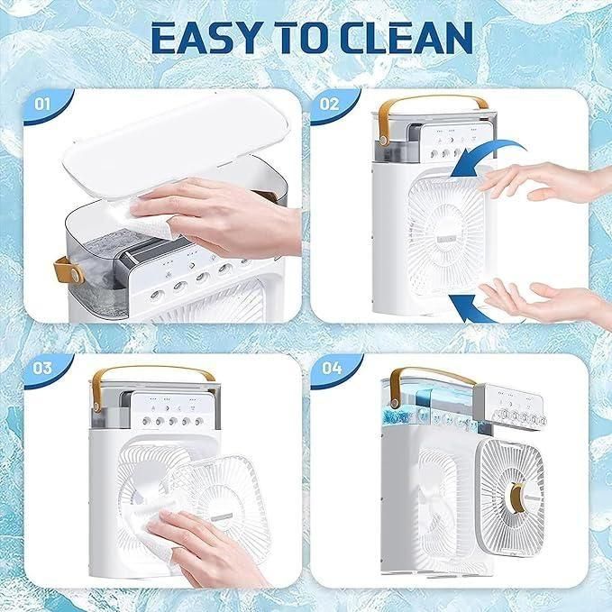 3-in-1 Multifunction USB Air Cooler Fan – Portable Mist Spray Fan & Humidifier with Ice Cooling Technology for Home/Office