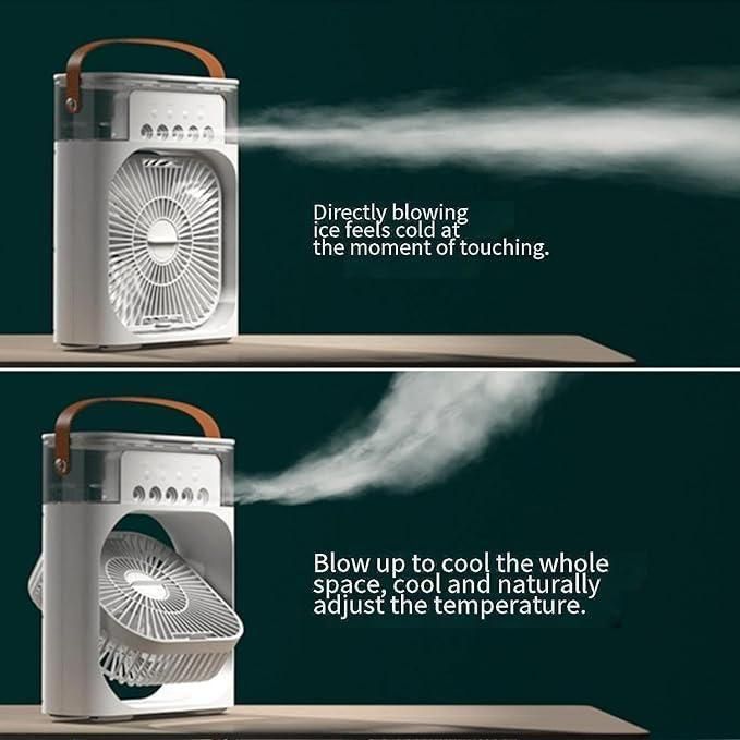 3-in-1 Multifunction USB Air Cooler Fan – Portable Mist Spray Fan & Humidifier with Ice Cooling Technology for Home/Office