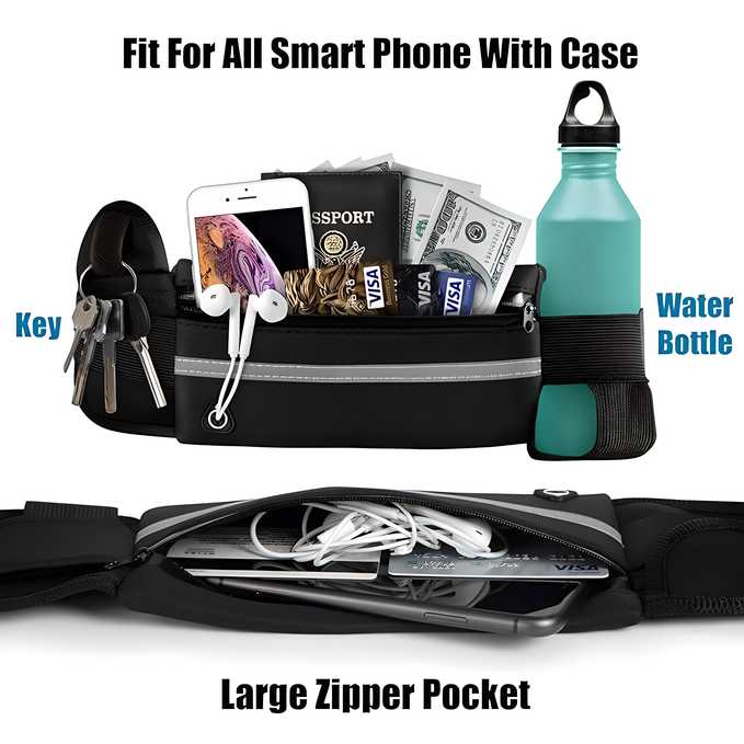 All-in-One Crossbody Sling Bag – Universal Phone Pouch with Water Bottle Holder & Large Zipper Pocket
