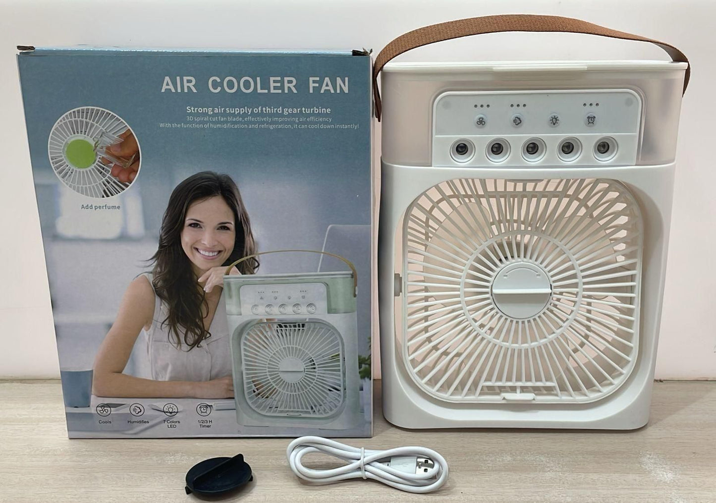 3-in-1 Multifunction USB Air Cooler Fan – Portable Mist Spray Fan & Humidifier with Ice Cooling Technology for Home/Office