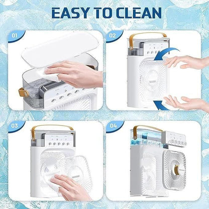 3-in-1 Multifunction USB Air Cooler Fan – Portable Mist Spray Fan & Humidifier with Ice Cooling Technology for Home/Office