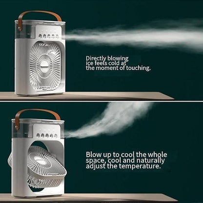 3-in-1 Multifunction USB Air Cooler Fan – Portable Mist Spray Fan & Humidifier with Ice Cooling Technology for Home/Office