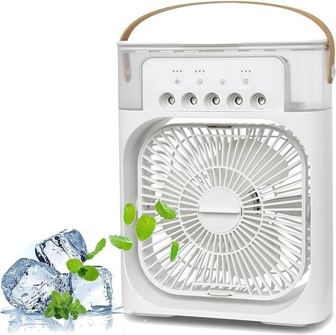 3-in-1 Multifunction USB Air Cooler Fan – Portable Mist Spray Fan & Humidifier with Ice Cooling Technology for Home/Office